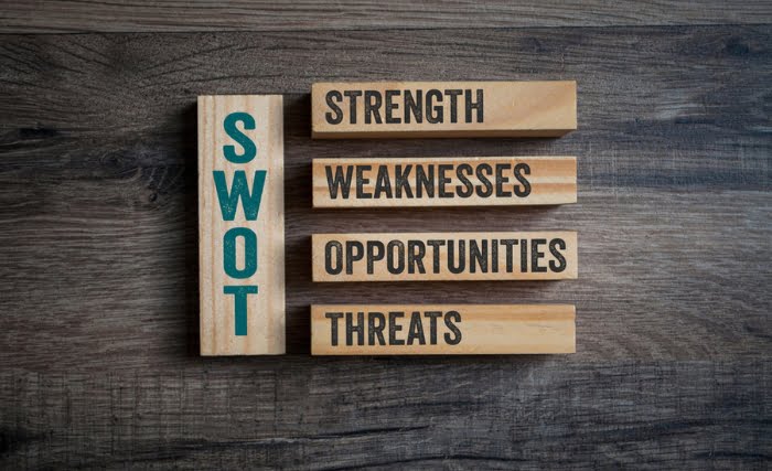 An image showing the swot criteria: Strength, weaknesses, opportunities, and threats