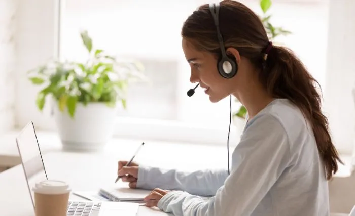 A staff member working on a hybrid work model