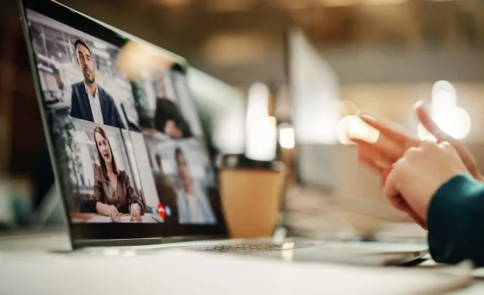 A hybrid work sales meeting